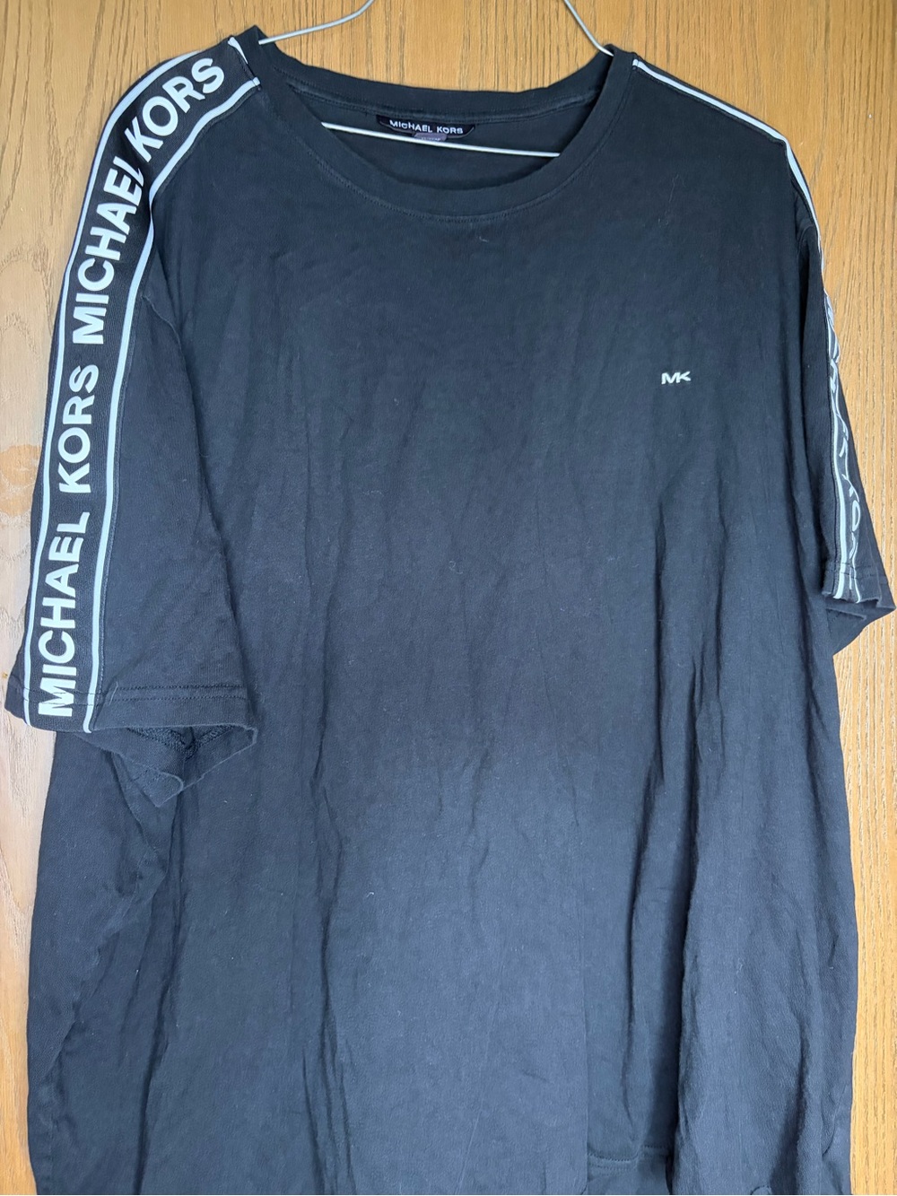 Michael Kors Black Short Sleeve Crew with Branded Shoulder Tape